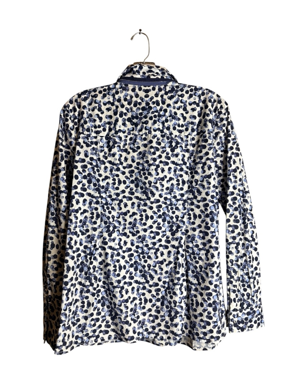 Lafayette 148 New York Blue Abstract Dot Stretch Cotton Shirt Medium - Picture 3 of 8